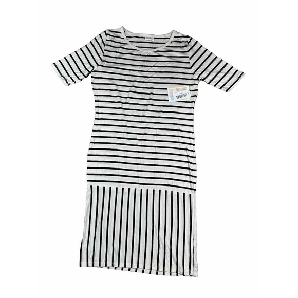 Lularoe Julia White Black Striped Short Sleeve Dress Women’s Size Large Mixed - Picture 1 of 8